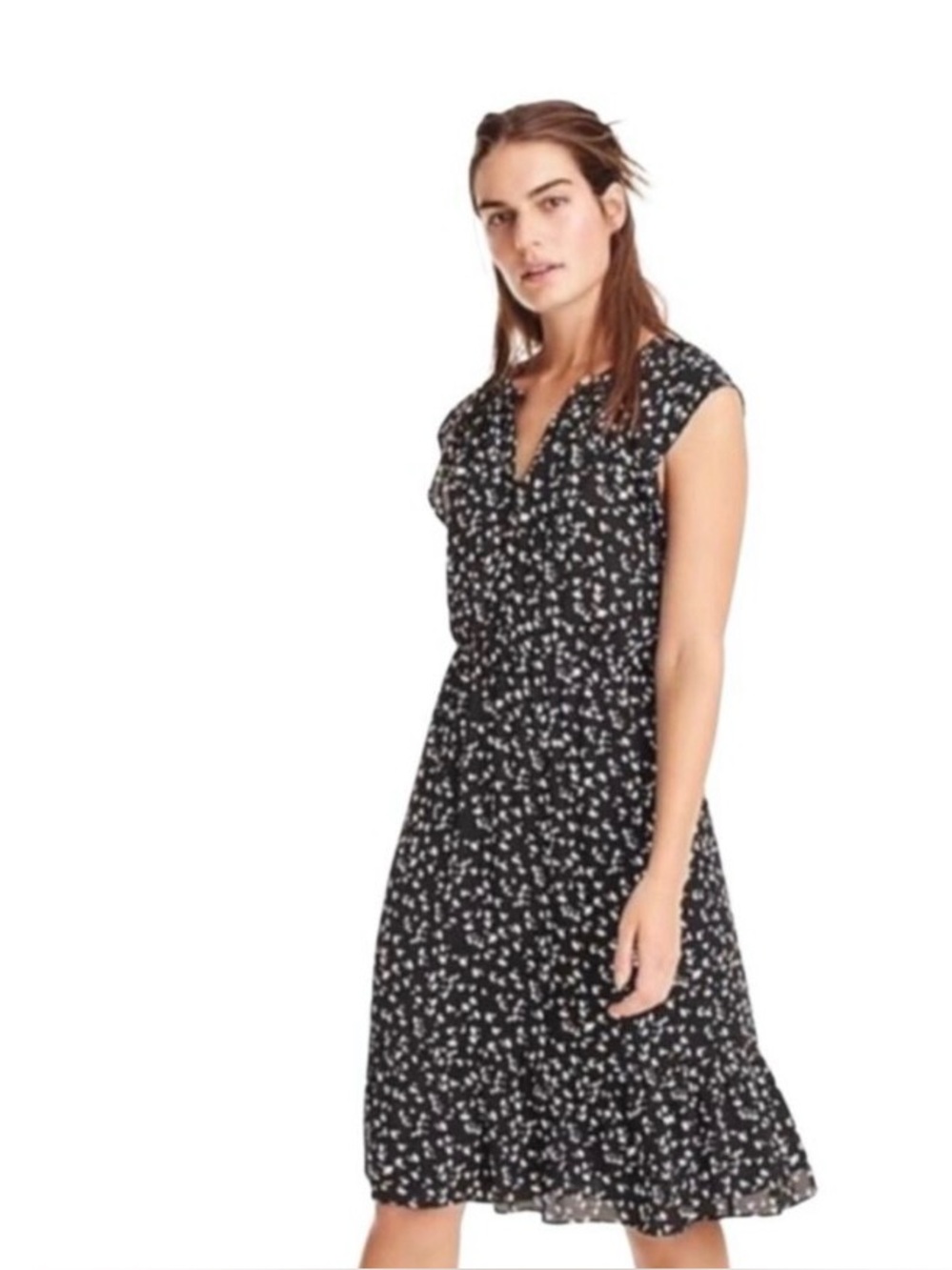 J Crew Daisy Floral Cap-Sleeve Midi Dress